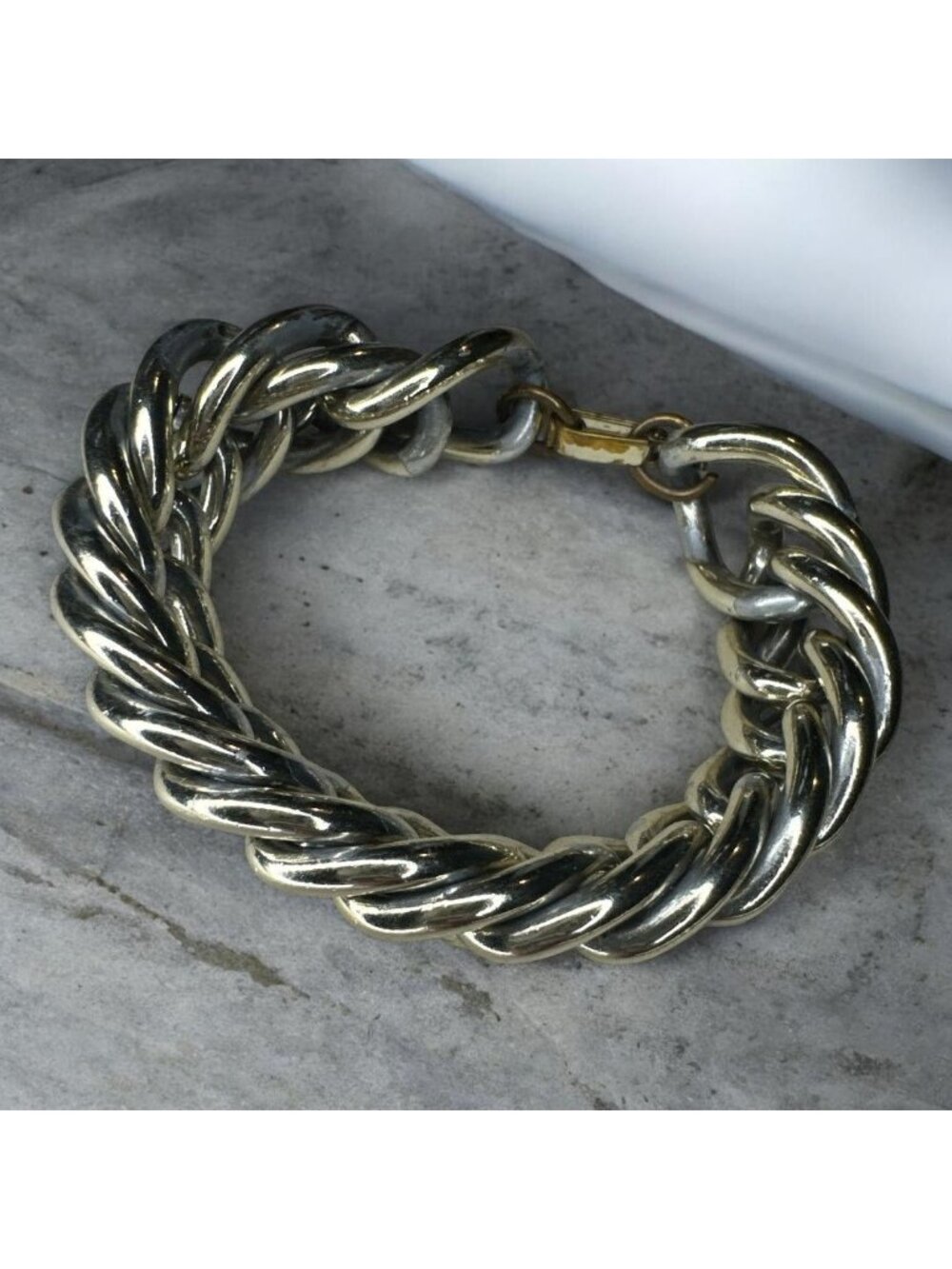 Chunky Silver-Tone Chain Bracelet With Clasp 7" Length Heavyweight Design